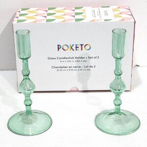 POKETO Glass Candlestick Holder Set of 2 NEW in Box